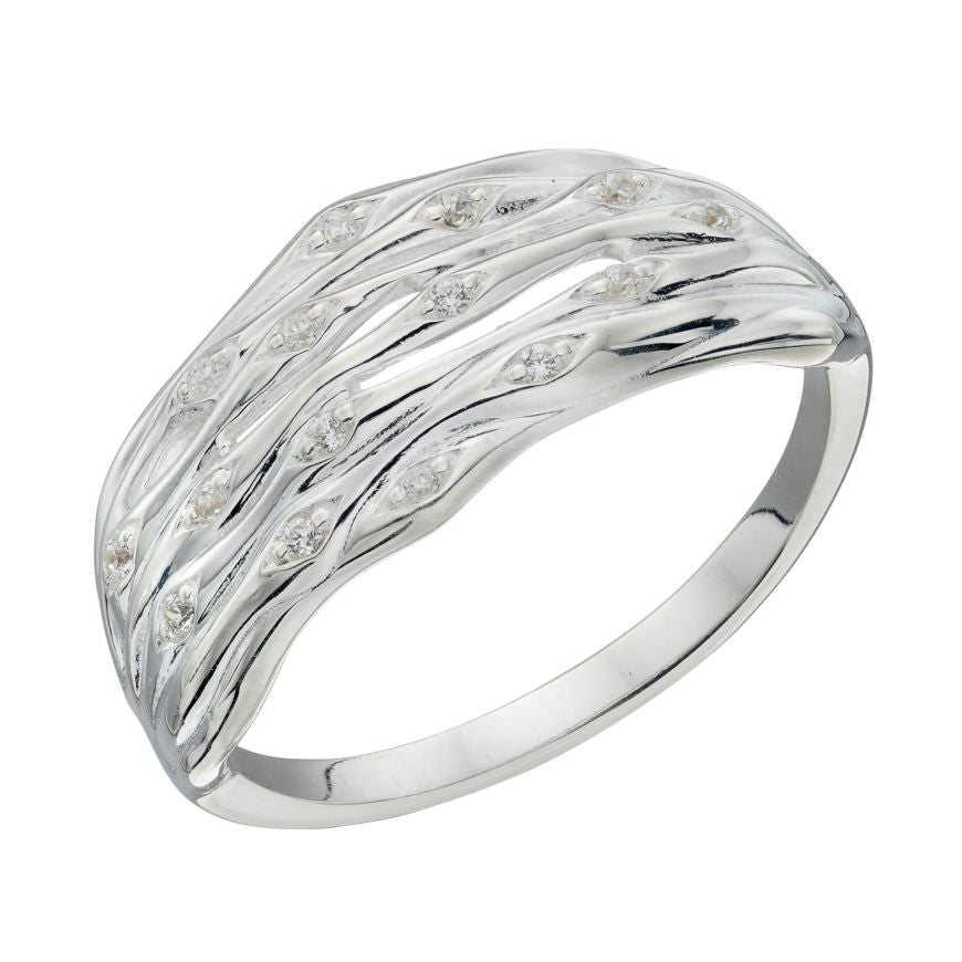 Silver Bamboo Stems Ring with Cubic Zirconia Rings Gecko M (52)