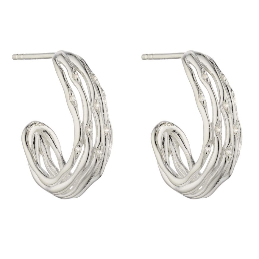 Silver Hoop Earrings in Bamboo Stems Design with CZ's Earrings Gecko 