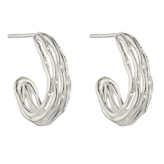 Silver Hoop Earrings in Bamboo Stems Design with CZ's Earrings Gecko 