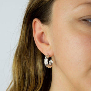 Silver Hoop Earrings in Bamboo Stems Design with CZ's Earrings Gecko 