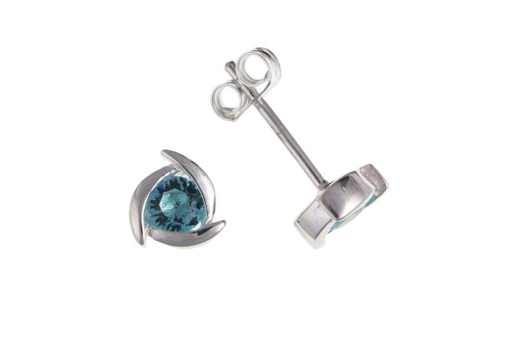 Silver Blue Topaz Cubic Zirconia Stud Earrings Jewellery Ian Dunford 
