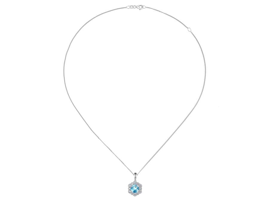 Silver Flower Cluster Pendant with Blue Topaz and CZ Necklaces AMORE