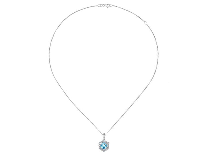 Silver Flower Cluster Pendant with Blue Topaz and CZ Necklaces AMORE
