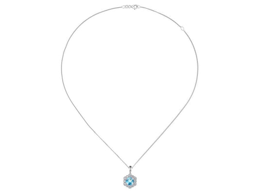 Silver Flower Cluster Pendant with Blue Topaz and CZ Necklaces AMORE 