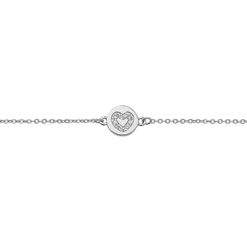 Silver Bracelet with CZ Heart in a Circle Jewellery Treasure House Limited
