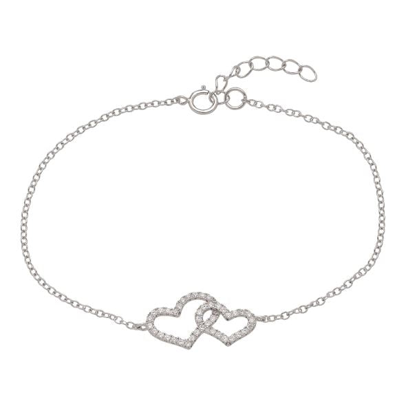 Silver Double Heart Cubic Zirconia Bracelet Jewellery Amazing Jewelry 