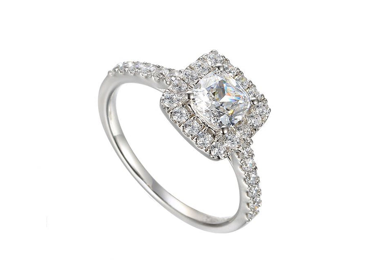 Silver Cushion Cut CZ Halo Cluster Ring Rings AMORE K 1/2