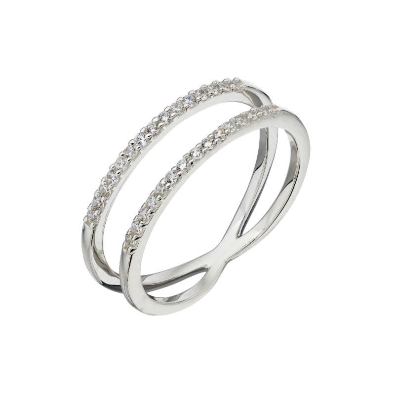 Silver Cubic Zirconia Double Band Ring Jewellery Gecko K