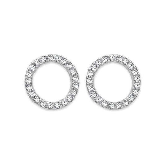 Silver CZ Open Circle Studs Jewellery Hanron 