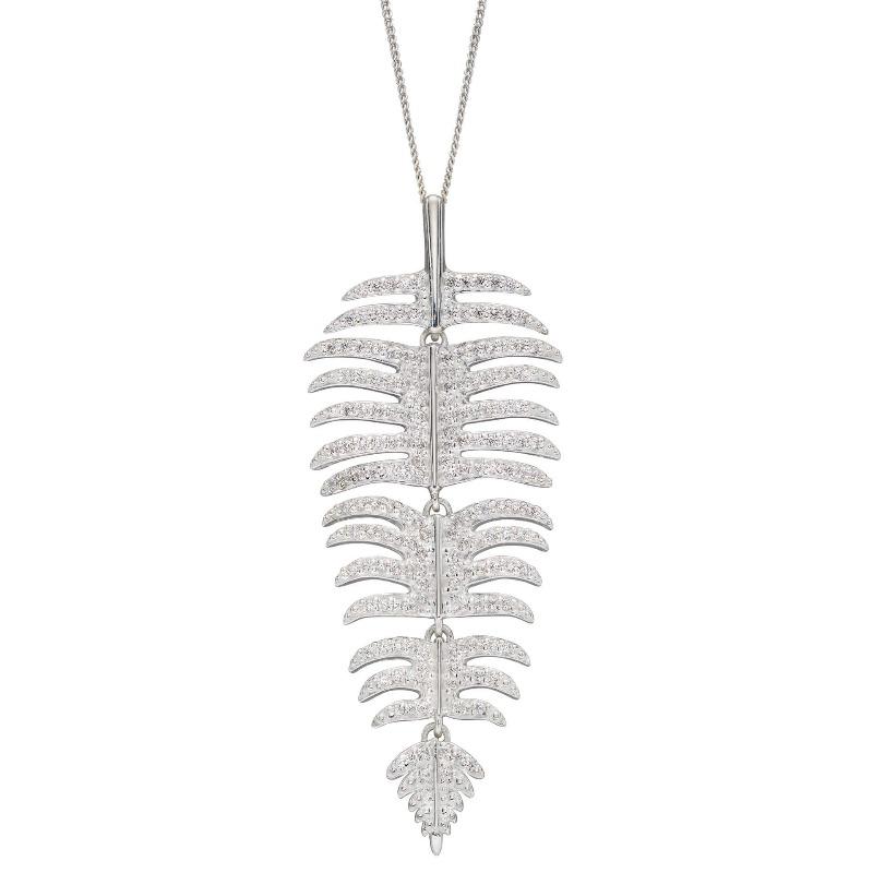 Silver Cubic Zirconia Palm Leaf Pendant Necklaces & Pendants Carathea 