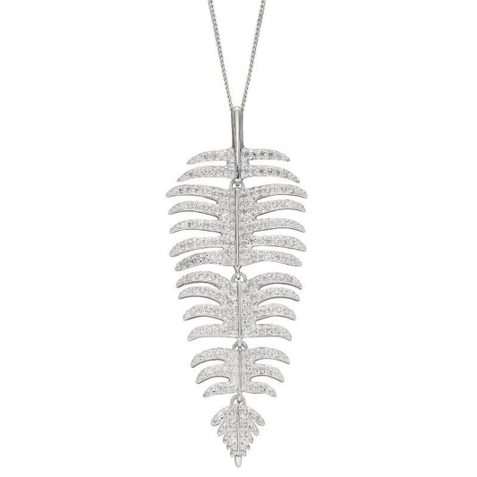 Silver Cubic Zirconia Palm Leaf Pendant Necklaces & Pendants Carathea 