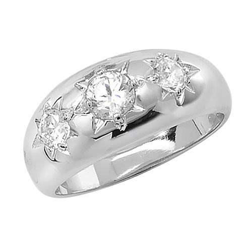Silver Men's Three-Stone CZ Ring Jewellery Carathea Q