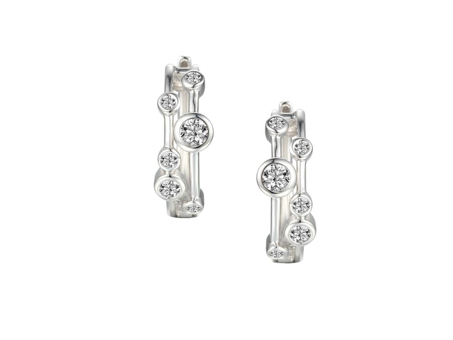 Silver & CZ Rubover Half Hoop Earrings Earrings AMORE 