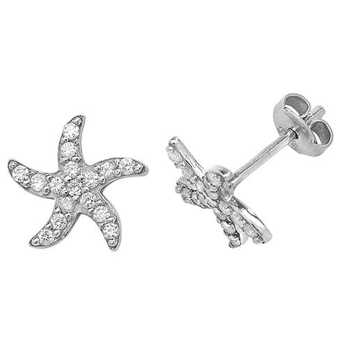 Silver Starfish CZ Stud Earrings Jewellery Carathea