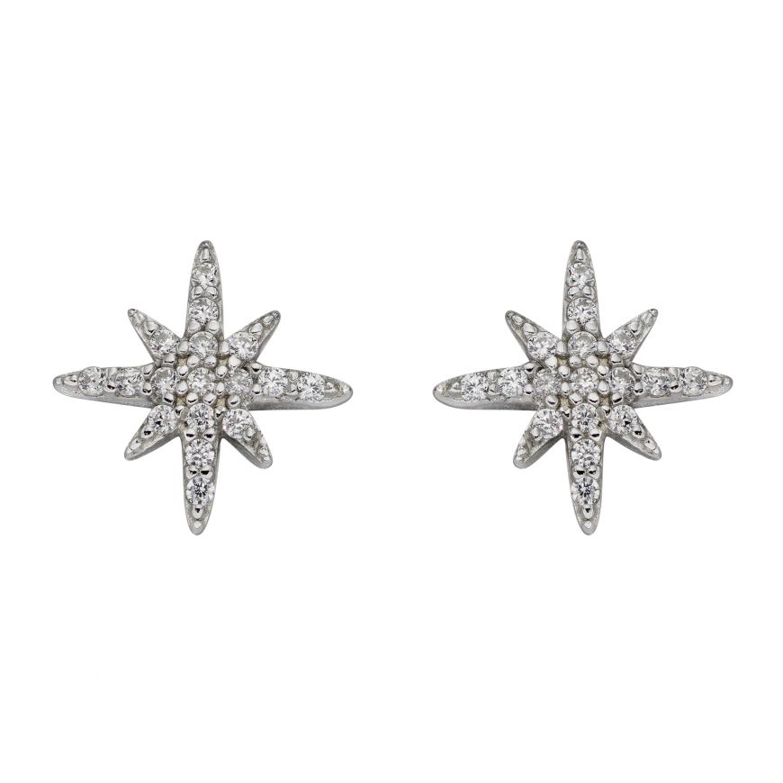 Silver Starburst Stud Earrings with Cubic Zirconia's Earrings Gecko