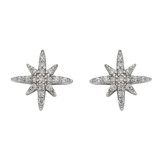 Silver Starburst Stud Earrings with Cubic Zirconia's Earrings Gecko 