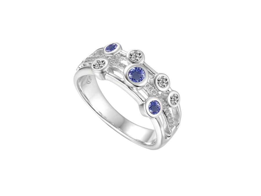 Silver Tanzanite and Cubic Zirconia Bubble Ring Rings AMORE 