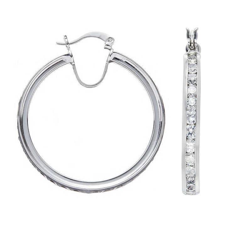 Silver Channel Set CZ Hoop Earrings Jewellery Carathea