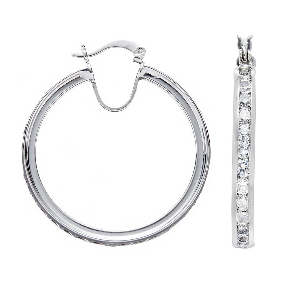 Silver Channel Set CZ Hoop Earrings Jewellery Carathea 