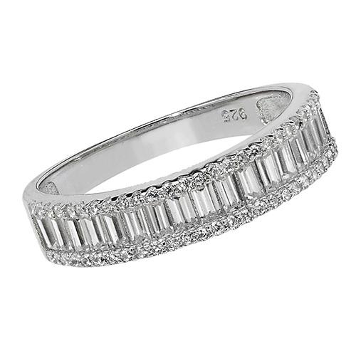 Silver Baguette and Brilliant Cut CZ Ring Jewellery Treasure House Limited