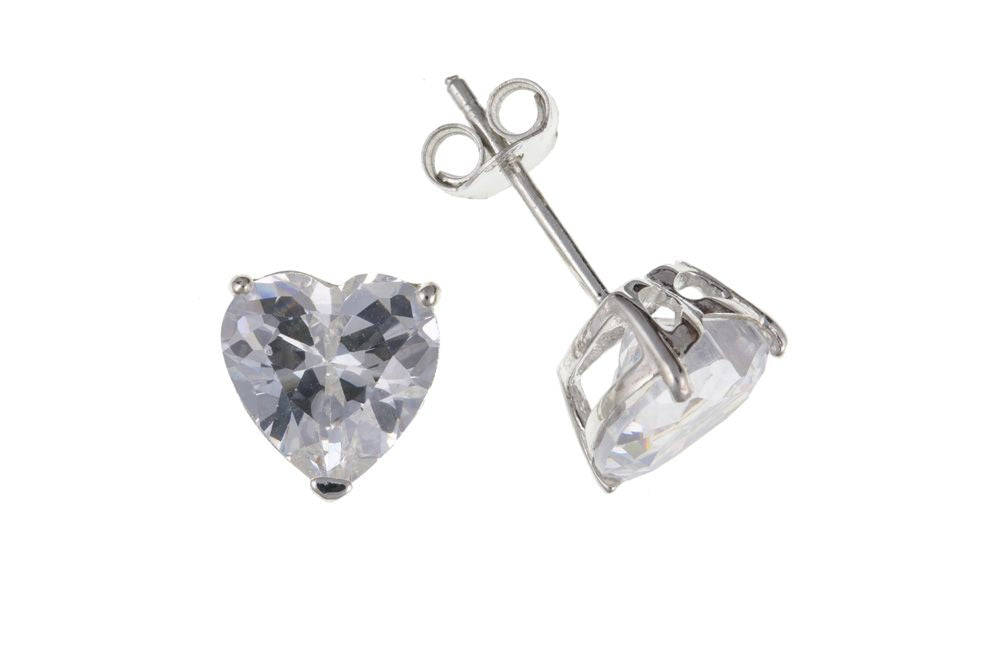 Silver Cubic Zirconia Heart Shaped Stud Earrings Earrings Ian Dunford