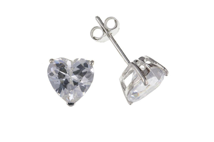 Silver Cubic Zirconia Heart Shaped Stud Earrings Earrings Ian Dunford