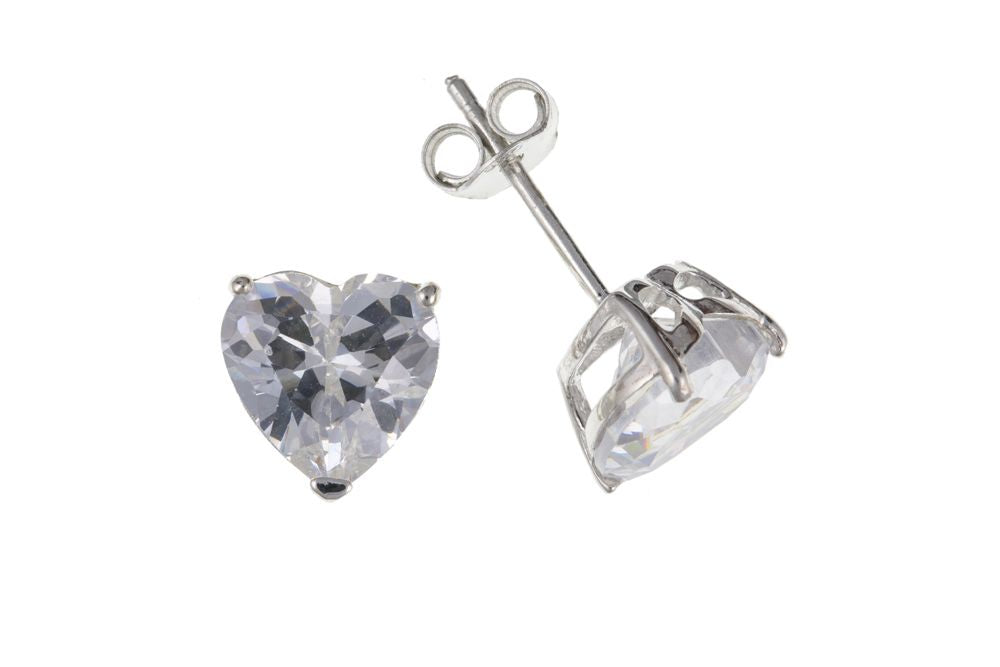 Silver Cubic Zirconia Heart Shaped Stud Earrings Earrings Ian Dunford 