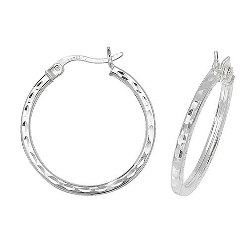 Silver Diamond Cut Square Hoop Earrings Jewellery Treasure House Limited 