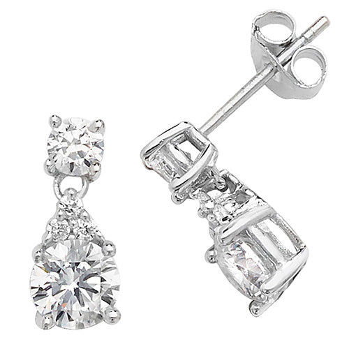 Silver Double CZ Drop Earrings Earrings Treasure House Limited 