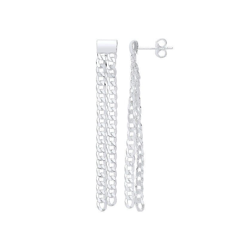 Silver double curb chain drop earrings Jewellery Carathea