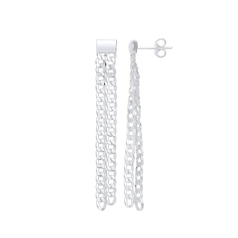 Silver double curb chain drop earrings Jewellery Carathea 