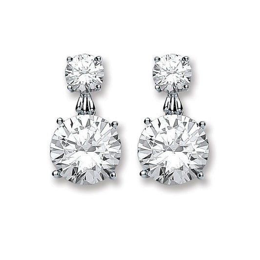 Silver Double Cubic Zirconia Drop Earrings Jewellery Hanron 