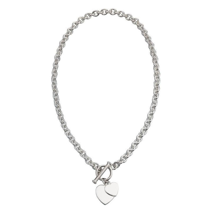 Silver Double Heart Charm Necklace with T-Bar Jewellery Gecko