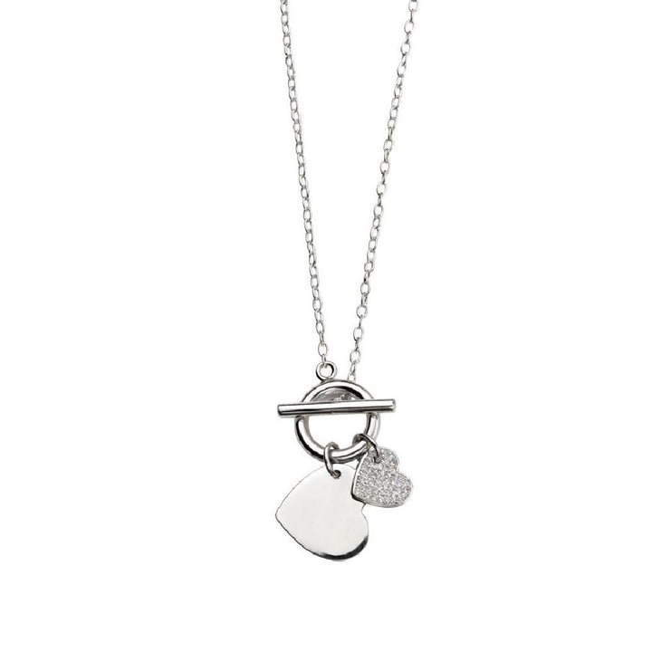 Silver Double Heart Necklace with Cubic Zirconia's Jewellery Gecko