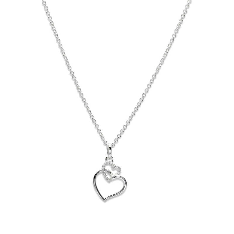 Silver Double Heart Pendant with Cubic Zirconia Necklaces & Pendants Unique 