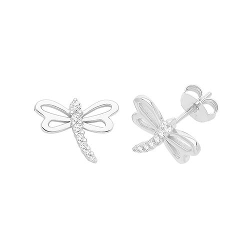 Silver Dragonfly Earrings with Cubic Zirconia Earrings Carathea