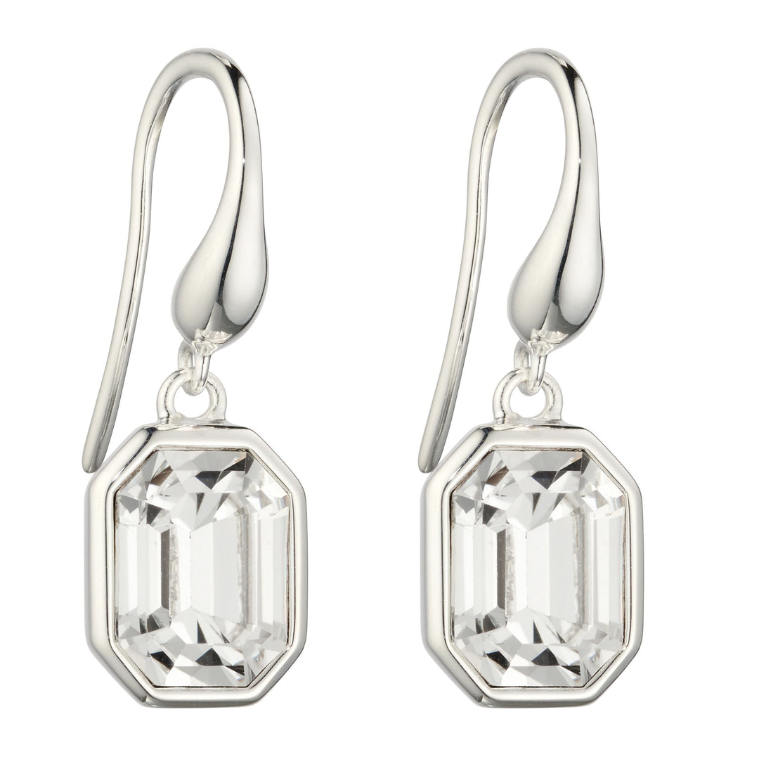 Silver Drop Earrings With Asscher Cut Crystal Earrings Gecko