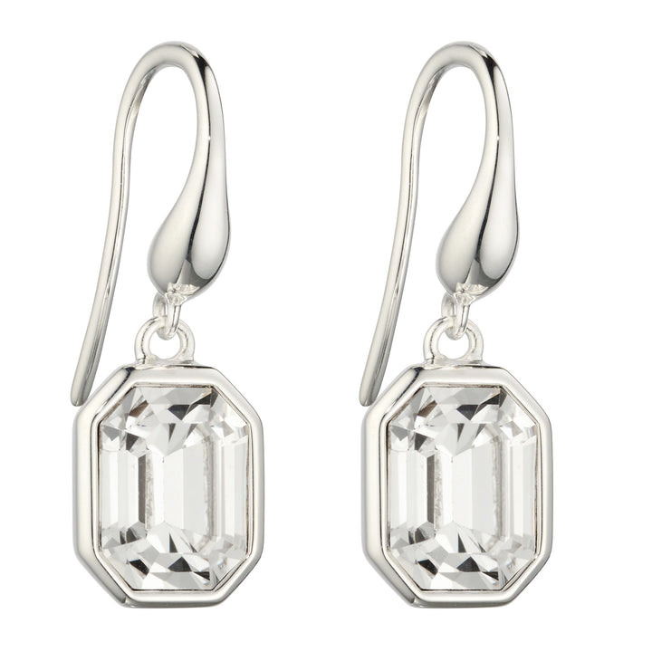 Silver Drop Earrings With Asscher Cut Crystal Earrings Gecko