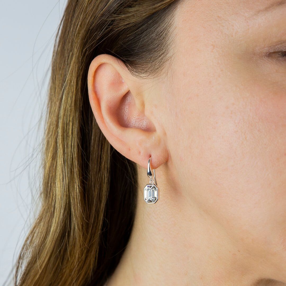 Silver Drop Earrings With Asscher Cut Crystal Earrings Gecko