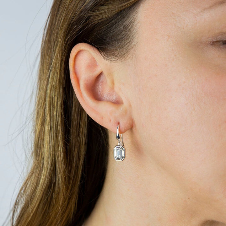 Silver Drop Earrings With Asscher Cut Crystal Earrings Gecko