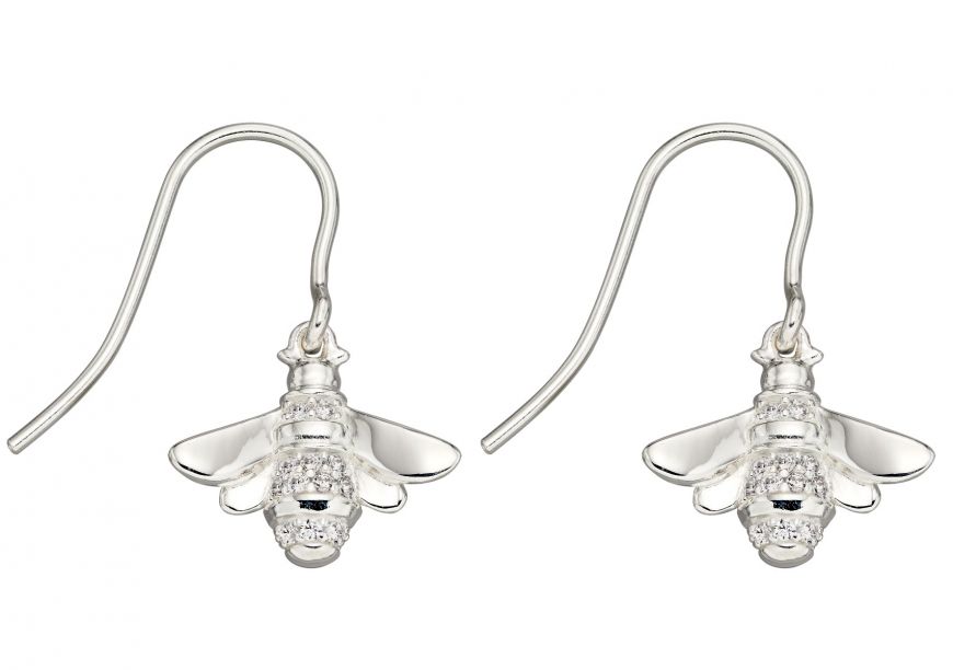 Silver Drop Bee Earrings with CZ Jewellery Gecko