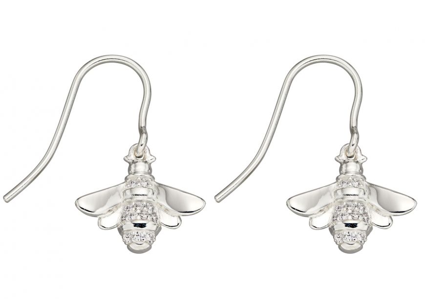 Silver Drop Bee Earrings with CZ Jewellery Gecko 