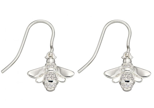 Silver Drop Bee Earrings with CZ Jewellery Gecko 