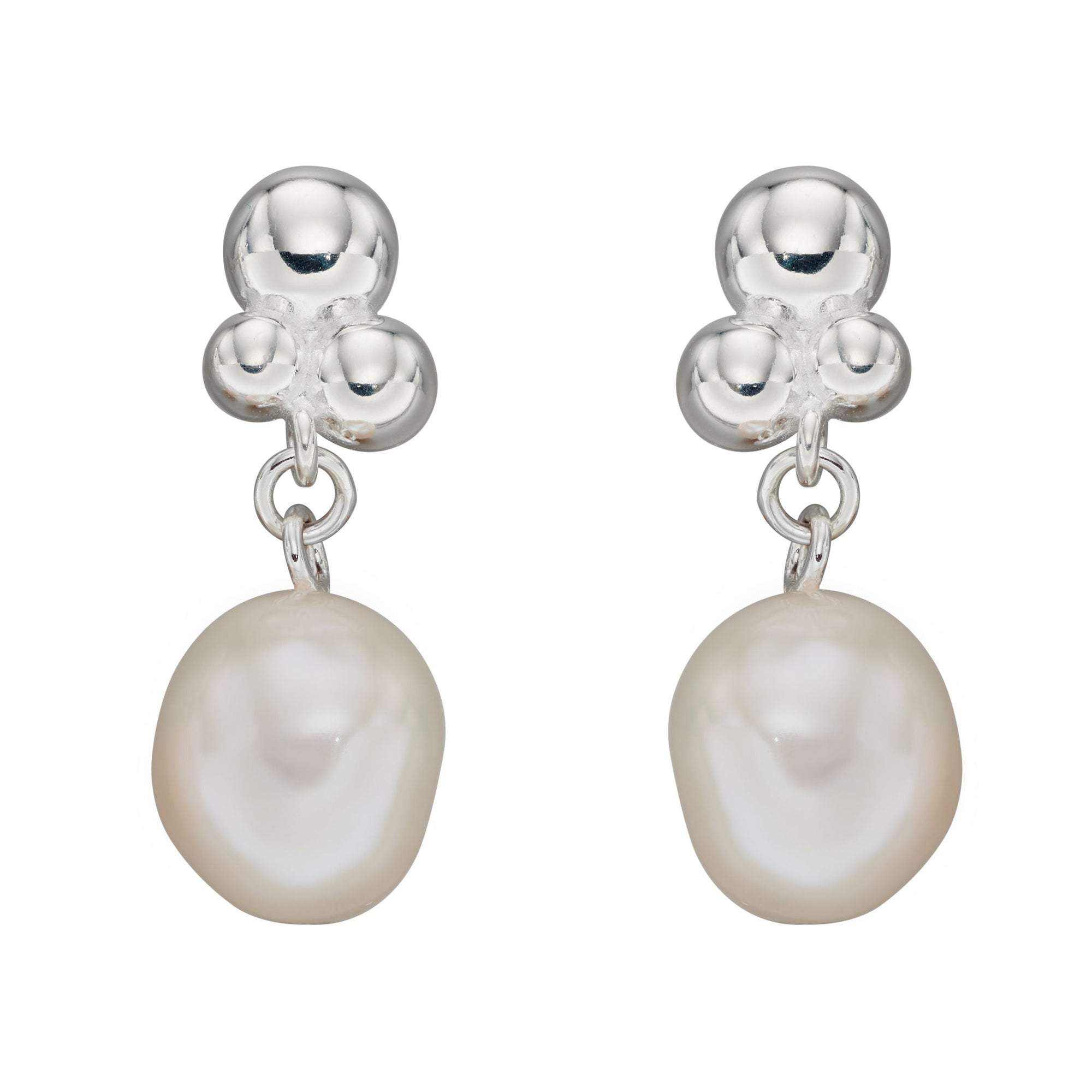 Silver Drop Earrings with Freshwater Baroque Pearl Bubble Earrings Gecko 