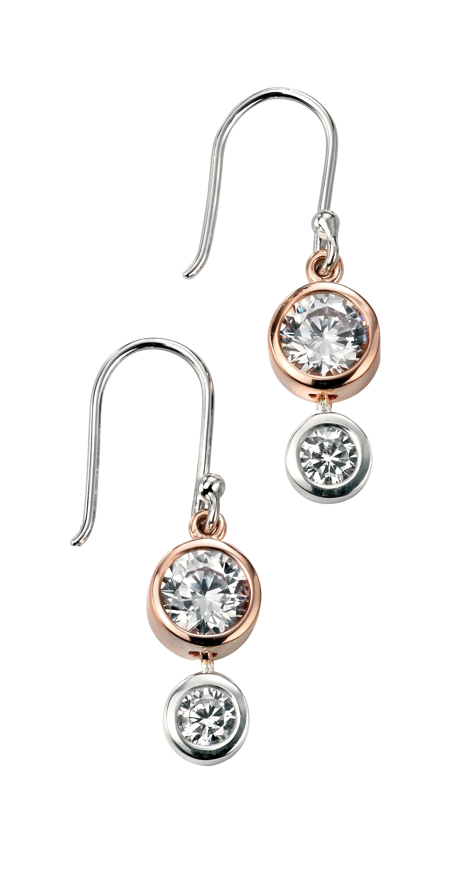 Silver Drop Earrings With Rose Gold Plated CZ Earrings Gecko 
