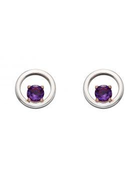 Silver Open Circle Earrings with Amethyst Jewellery Gecko