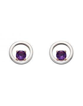 Silver Open Circle Earrings with Amethyst Jewellery Gecko 