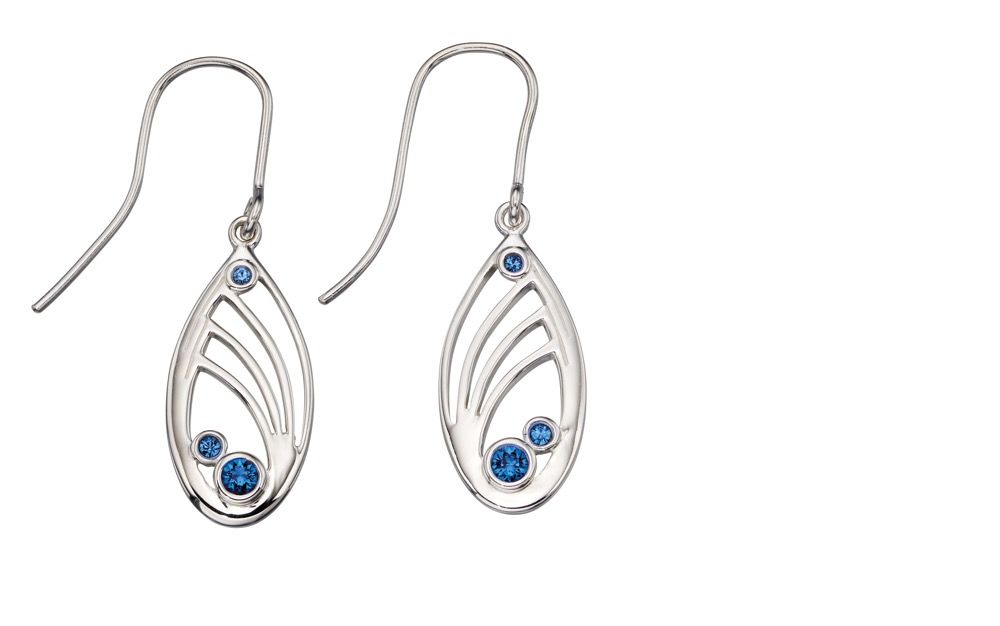 Silver Openwork Drop Earrings with Blue Swarovski Jewellery Gecko 
