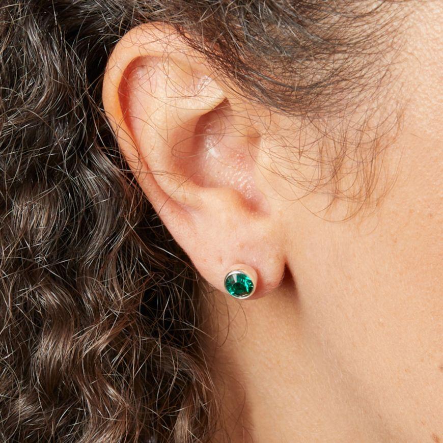 Silver Emerald Crystal Stud Earrings Earrings Gecko 