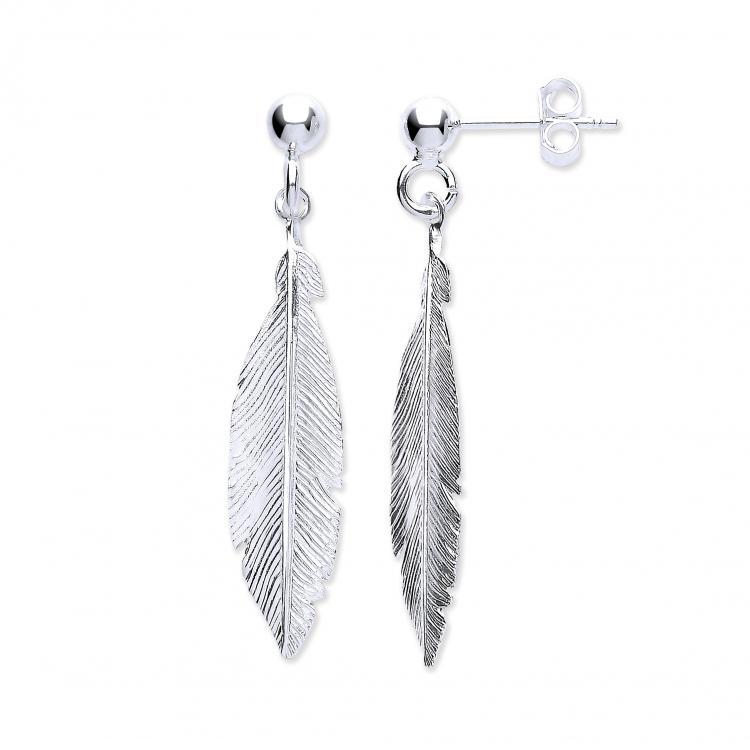 Silver Feather Drop Earrings Jewellery Hanron 